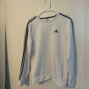 Adidas Women's White Crewneck Sweater with Black Stripes